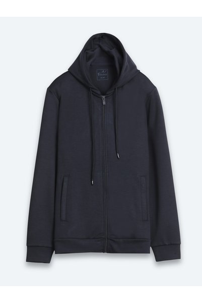 Kip Navy Blue Hooded Plain Sweatshirt