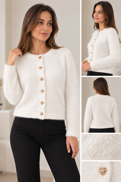 Ypc Women's Cardigan with Beard-Style Knit and Detailed Buttons