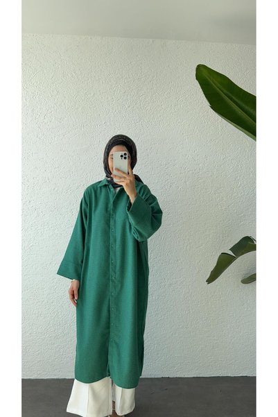 NUHBE LONG TWEDDED TUNIC - GREEN