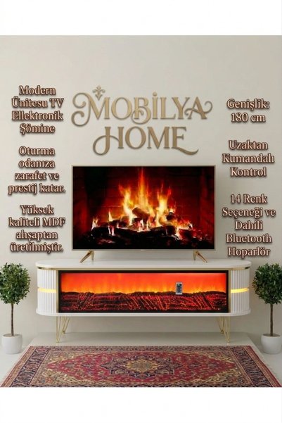 Genel Markalar Mobilya Home 180 cm MDF Şömineli TV Ünitesi | 14 Renk LED Aydı...