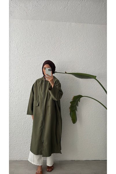 NUHBE LONG COAT WITH HOOD - KHAKI