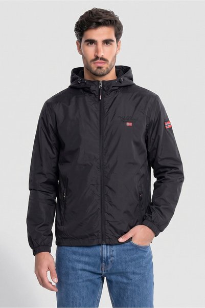 Geographical Norway Men Brand Logo Hooded Jackets, Black