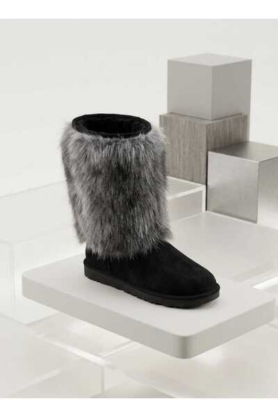 FAVORİSPOR Women's Black Fuzzy Boots with Wool Lining