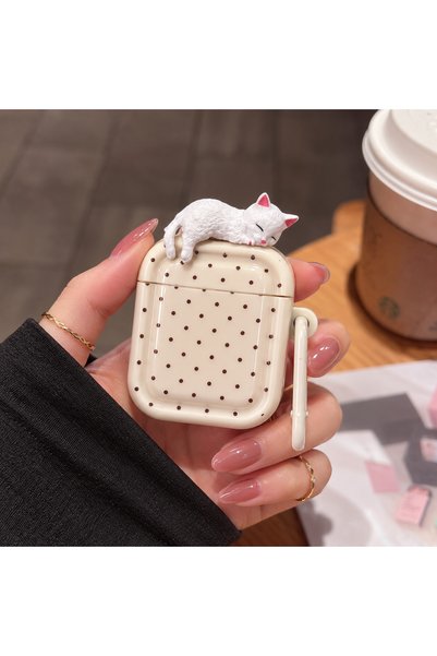 KVK PRİVACY AirPods 1. / 2. Nesil Uyumlu 3D Uyuyan Kedi Figürlü Puantiyeli Ka...