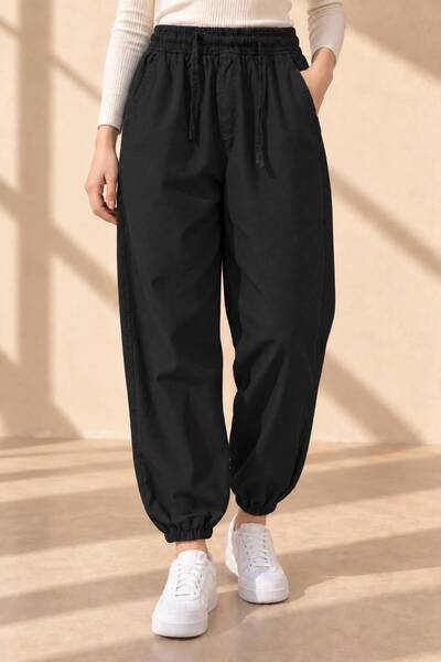BASEL.CO Women's Lightweight, Wide-Leg Pants with Elasticated Hems