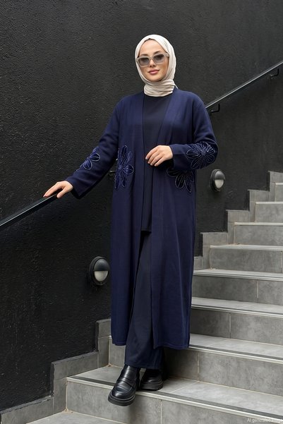Levidor Beaded and Sequins-Embellished Knit Cardigan 260915 Navy Blue
