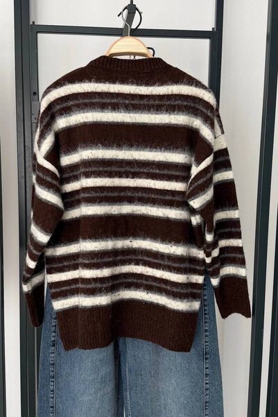 ZF BUTİK Pulover oversize din tricot moale pentru femei, cu decolteu rotund la baza gâtului și blană