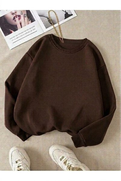 KOZİA OUTDOORS unisex brown crew neck sweatshirt