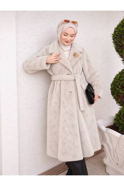 dağons Belted Fleece-Lined, Soft, Fuzzy Cashmere Melton Coat