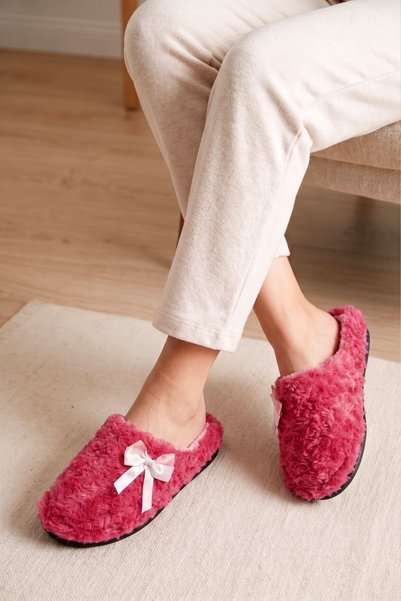 hadiora Women's Plush House Slippers with Pink Ribbon Accents—Comfortable Eve...