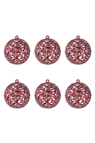 BAMI NETWORK Set globuri Craciun roz aurii glitter plastic Ø6cm