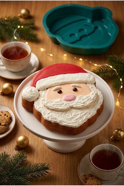 EVLE Noel Baba Kek Kalıbı Renkli 22,5 x 26,5 x 4 cm Yılbaşı Kek Kalıbı