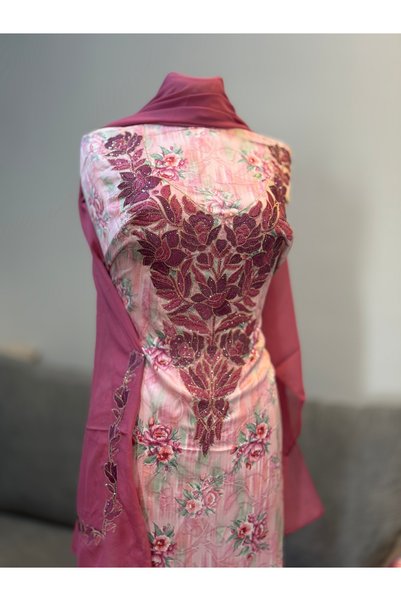 LAVEN Emirati Soft Silk Khimar Fabric with Heavy Embroidery on Chest and Slee...