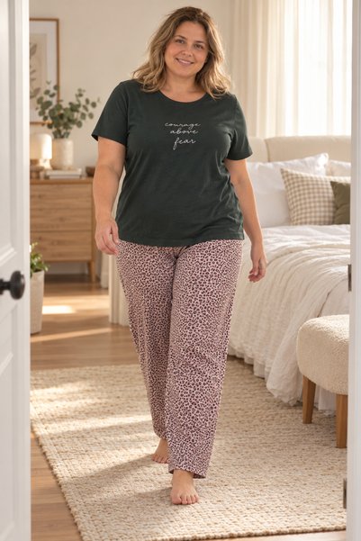 Bravie Milan Fabric Round-Neck Plus-Size Women's Pajama Set 187