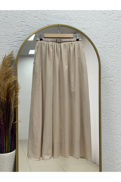 MİHRA STORE Ruched Belted Voile Skirt - EK747 Beige