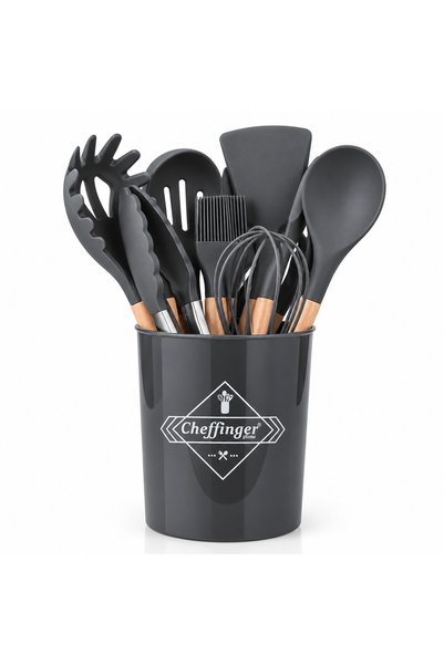 cheffinger Black Kitchen Utensils Set Home CF-UT11 – 12 Pieces, Heat-Resistan...