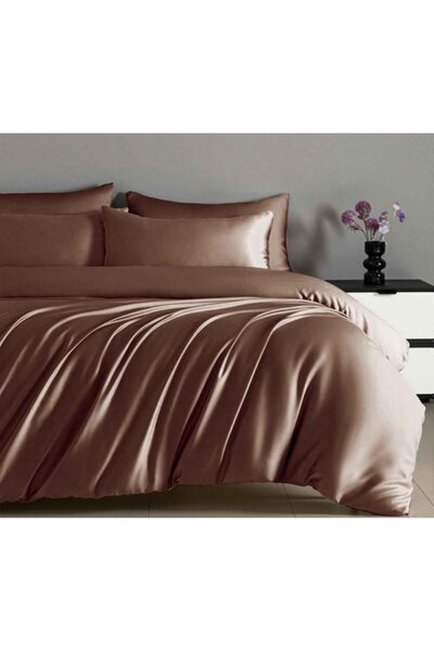 OEM Double bed linen, Spring, Satin, 4 pieces, 2 people, Plain, 180x200cm, Brown