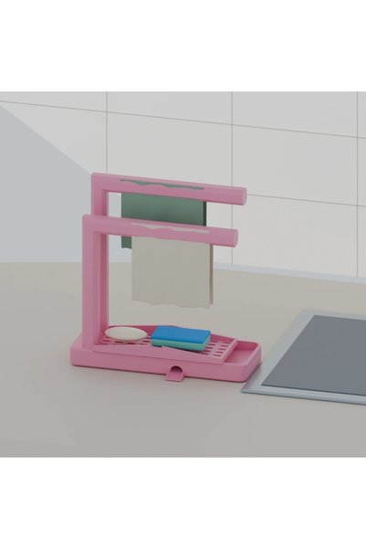 OEM Organizator de chiuvetă cu tavă de scurgere, 23,5 × 22,6 × 8,1 cm - Roz P...