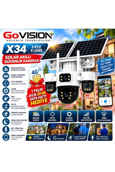 Retro Güneş Enerjili X34 4g Solar Kamera 4 X 2 Mp - 3 Hareketli Kameralı Güve...