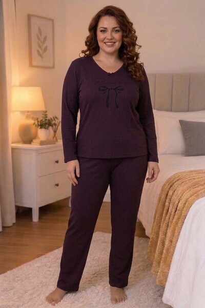 Generic Brand Plus-Size Women's Ribbed Knit Corset-Style Pajama Set