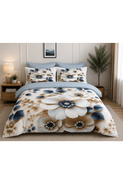 OEM Bed linen, 5D, with elastic, 2 people, 180x200 cm, beautiful flower print