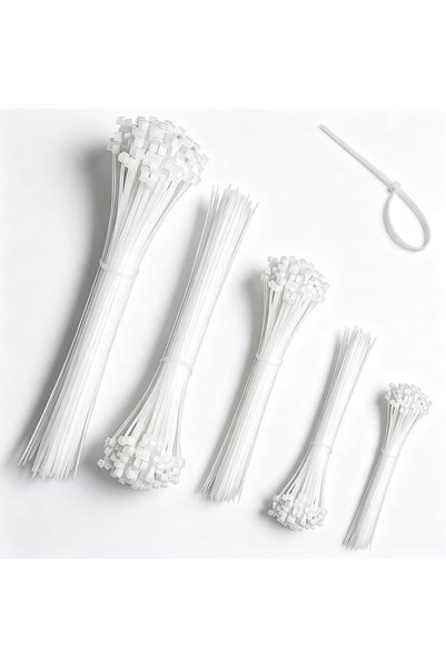 Generic 500 Pcs White Cable Ties Assorted Sizes - 100mm to 300mm Self-Locking...