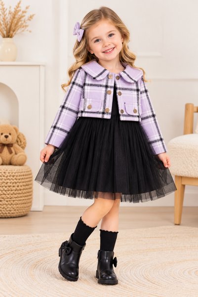 Büşra Bebe Girls' Dress and Jacket Set