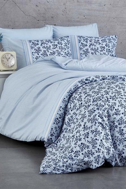 Mira Home Double Duvet Cover Set Cotton Blue Dream Flowers