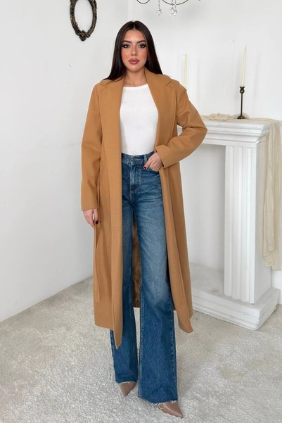 bysocafashion معطف نسائي متوسط الطول، مصنوع من مزيج من قماش الكاميل والفيسكوز...