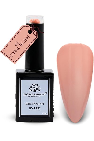 GLOBAL FASHION Professional Black Elite Gel Nail Polish 042 Coral Blush, 15ml...