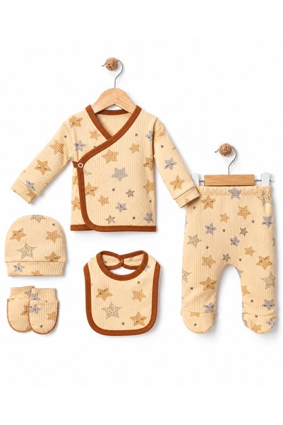 chic try unique 100% Cotton Star-Patterned 5-Piece Newborn Hospital Outfit Se...