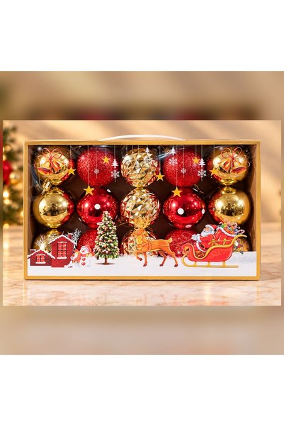 HEDİYE FİKRİ Set of 15 Red and Glittery and Embossed Christmas Tree Ornaments...