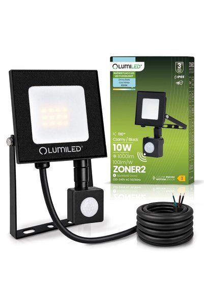 Lumiled ZONER2 10W 1000lm 6500K IP65 Proiector LED cu senzor de mișcare, negru