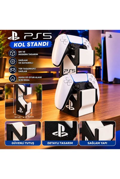 PS5 Kol Standı, Beyaz Siyah, Masada Uyumlu, Yer Tasarruflu, 15 cm