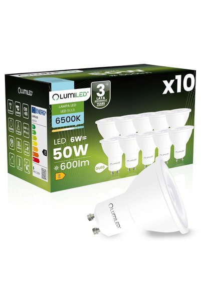 Lumiled 10x Bec LED GU10 Spot PAR16 6W = 50W 600lm 6500K Alb Rece 36 °