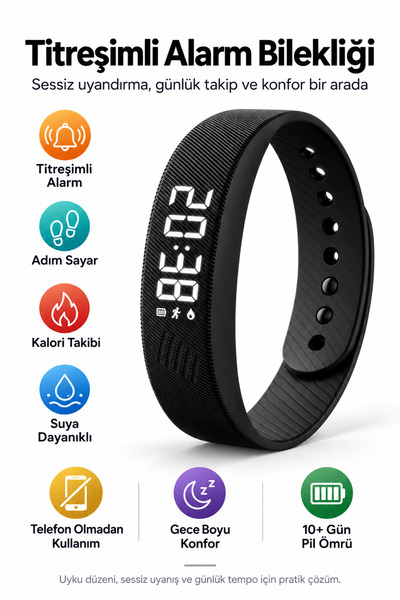 Ayers Premium Akıllı Titreşimli Alarm Bilekliği, Sessiz Uyandırma ve Alarmı, ...