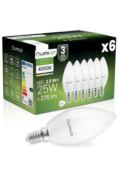 Lumiled 6x Bec LED E14 tip lumânare B35 2.5W = 25W 275lm 4000K Neutru 180 °