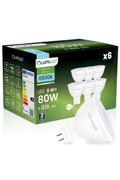 Lumiled 6x Bec LED GU5.3 Spot MR16 8W = 80W 816lm 6500K Alb Rece 120 °   12V