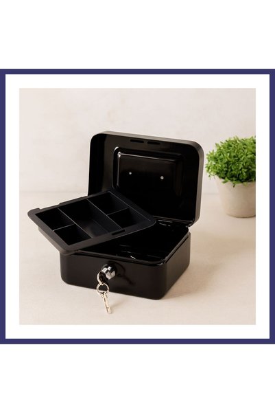 KC NATURAL Anahtarlı Metal Para Kutusu 15x12x8 cm - 6 Bölmeli Taşıma Kulplu KCNATURA