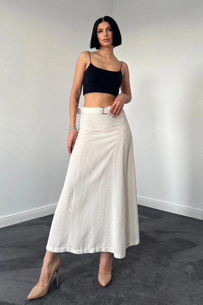 bysocafashion Women's Beige Belted Skirt