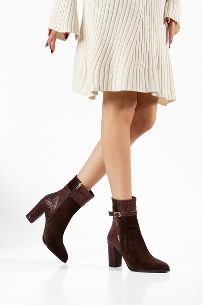 ANALİN SHOES Γυναικεία μπότες με τακούνι από γνήσιο δέρμα σουέτ με σχέδιο κρο...