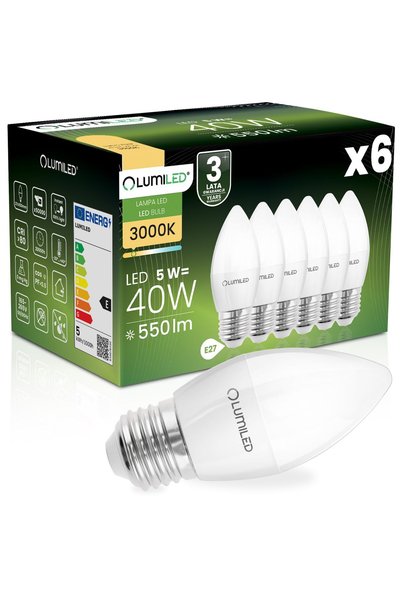 Lumiled 6x Bec LED E27 Tip Lumânare B35 5W = 40W 550lm 3000K Cald 180 °