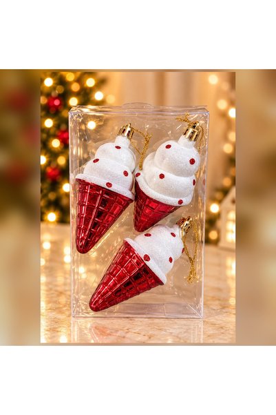 HEDİYE FİKRİ Red and White Christmas Hat-Shaped Christmas Tree Ornaments, Set...