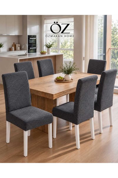 ÖZMAKAN Set of 6 Stretch Fabric Leaf-Patterned Chair Covers - Stretchy and Wa...