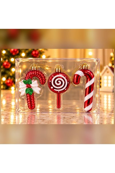 HEDİYE FİKRİ New Year's Christmas Tree Ornaments with Candy Cane and Lollipop...