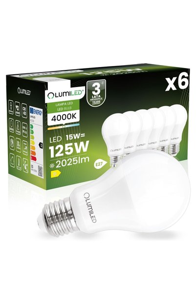 Lumiled 6x Bec LED E27 A60 15W = 125W 2025lm 4000K Neutru 260 °