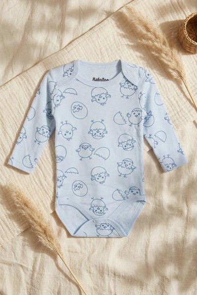 ANP MODA TASARIM 100% Natural Cotton Long-Sleeved Baby Bodysuit - Chick Patte...