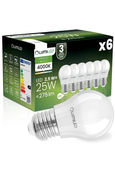 Lumiled 6x Bec LED E27 Bilă P45 2,5W = 25W 275lm 4000K Neutru 180 °