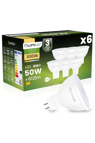 Lumiled 6x Bec LED GU5.3 Spot MR16 6W = 50W 612lm 3000K Cald 120 °   12V