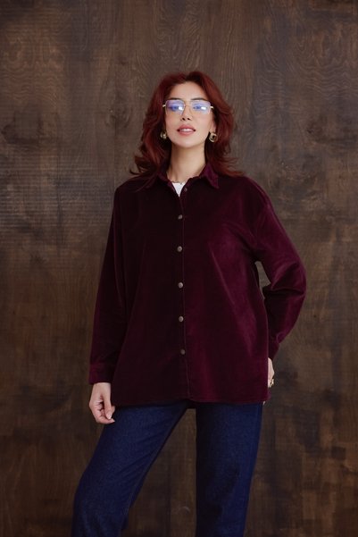Rana Label Kadın Oversize Kadife Gömlek